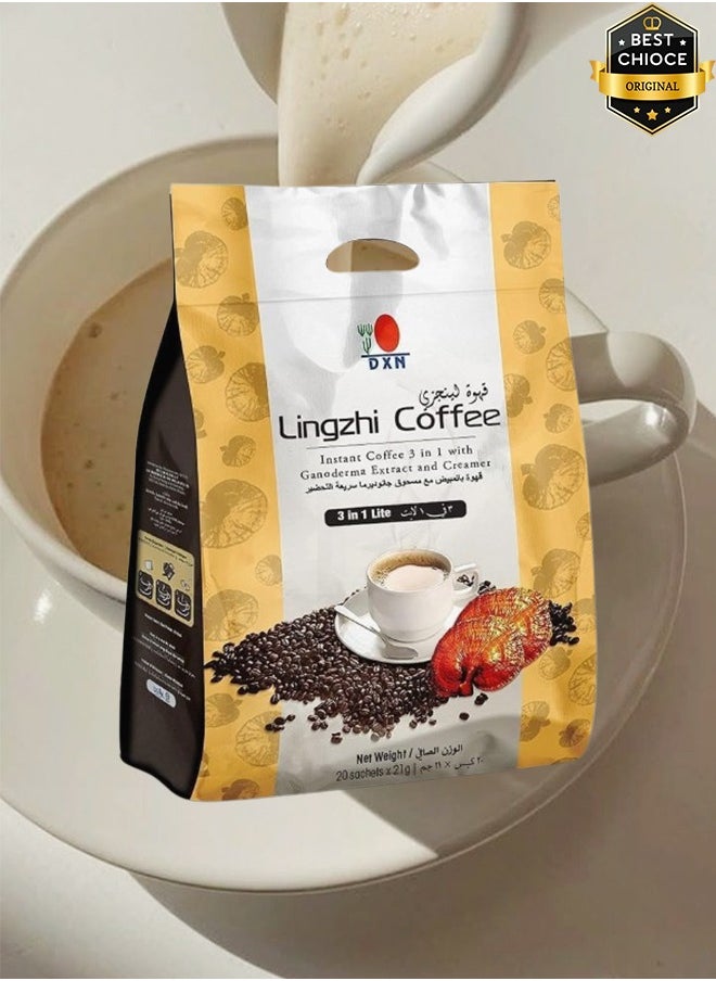 DXN - 3 Bags 3 in 1 Lingzhi Instant Coffee With Ganoderma Extract And Creamer 20 Sachets Per Bag 21 Grams - Image 1