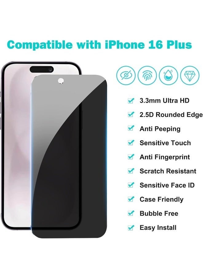vesus [3+3 Pack] Privacy Screen Protector for iPhone 16 Plus with Camera Lens Protector | Full Coverage Anti-Spy Tempered Glass Film | 9H Hardness | Enhanced Edge Protection | Easy Installation | Bubble Free [6.7 Inch] - Image 2