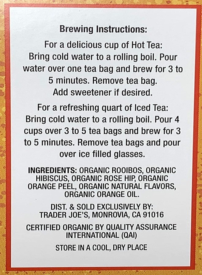 TJ's Trader Joes Organic Blood Orange Rooibos Herbal Tea Blend, Flavored with other Natural Flavors, Caffeine Free, 20 Tea Bags, 1.13 ounces (32 grams) (Two Pack) - Image 3