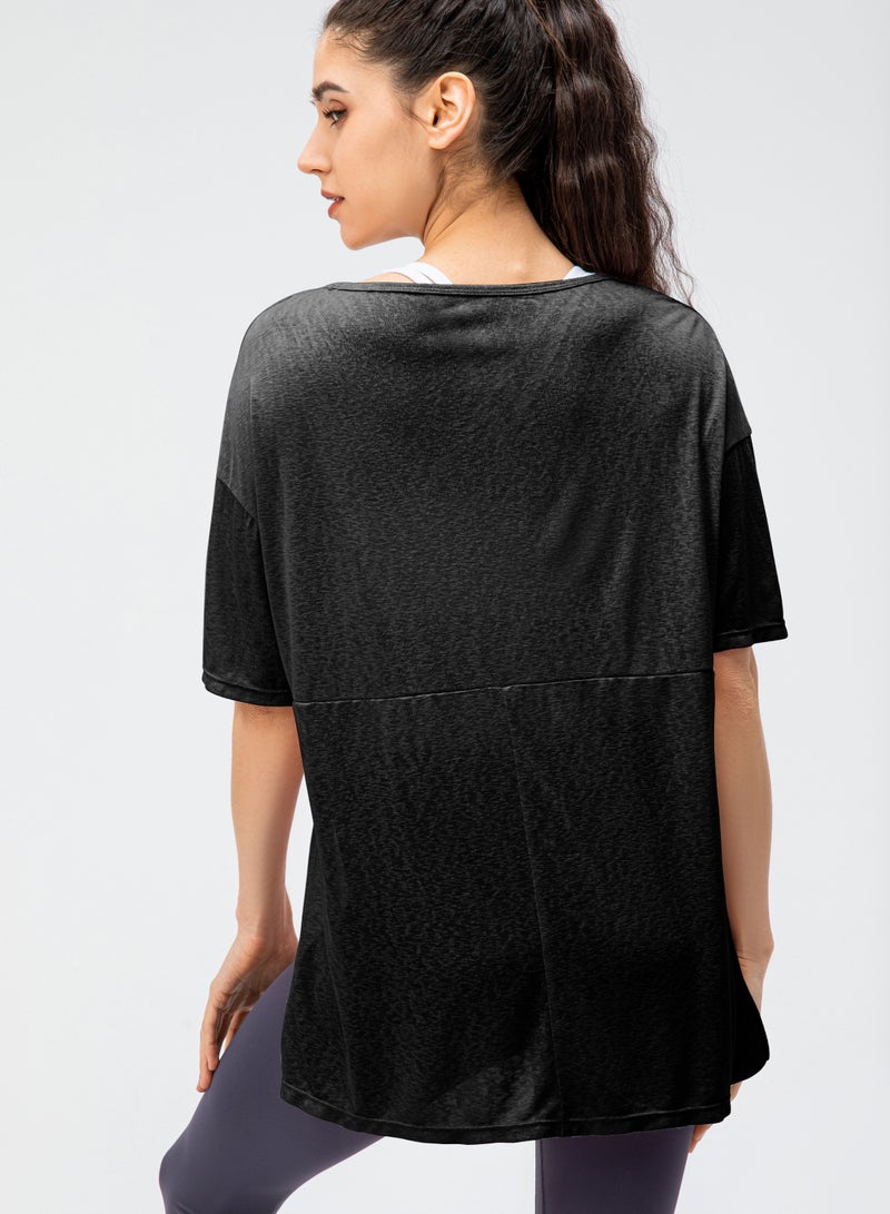 Loquat Women Quick Dry Breathable Yoga Shirt Black  - Image 2