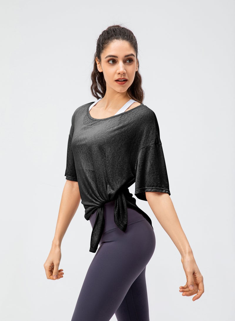 Loquat Women Quick Dry Breathable Yoga Shirt Black  - Image 1