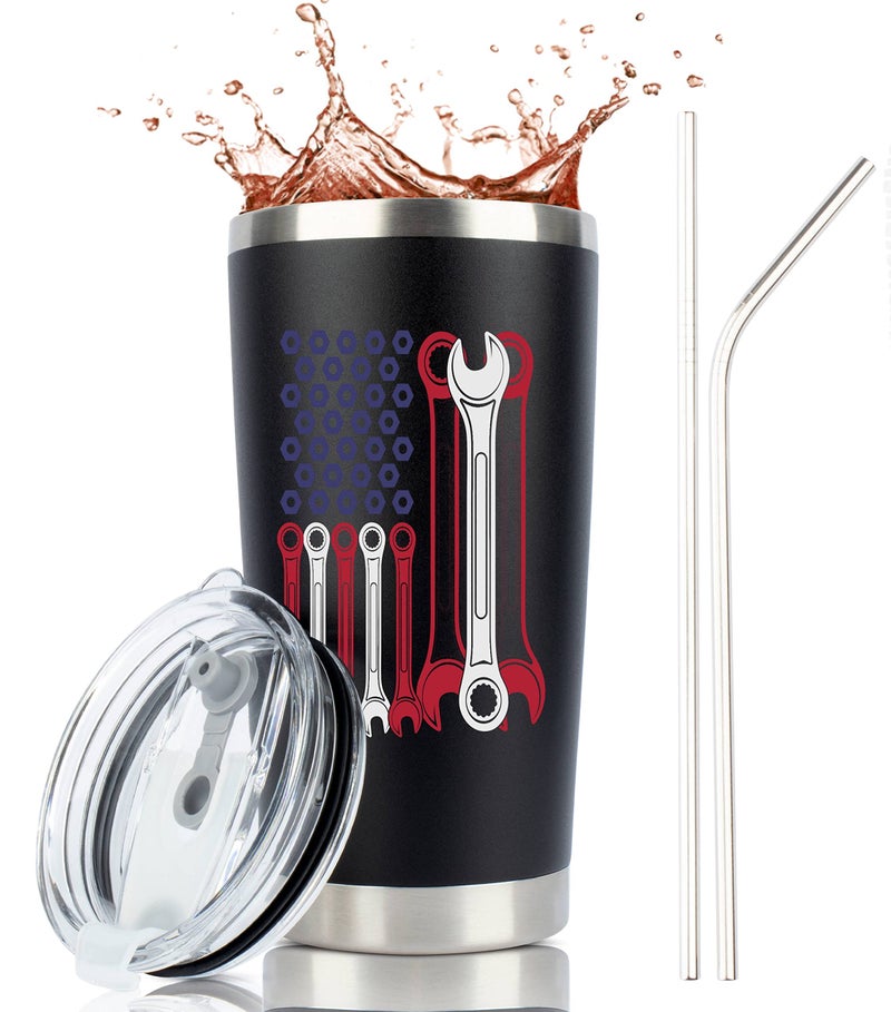 JENVIO Gifts for Mechanics Repairman  Stainless Steel TumblerMug with Lid for Coffee Cold Drinks  Garage Auto Wrench Cool HVAC Unique Ideas Plumber Handyman Cup for Men Husband 20 Ounce