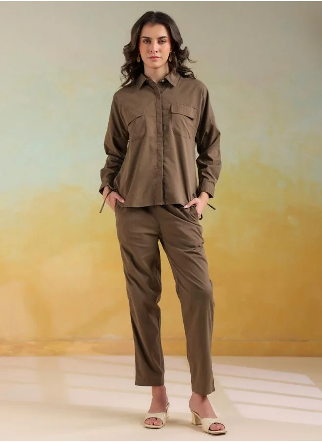 sanskrutihomes Sanskrutihomes Solid Spread Collar Shirt and Pants Co-Ords