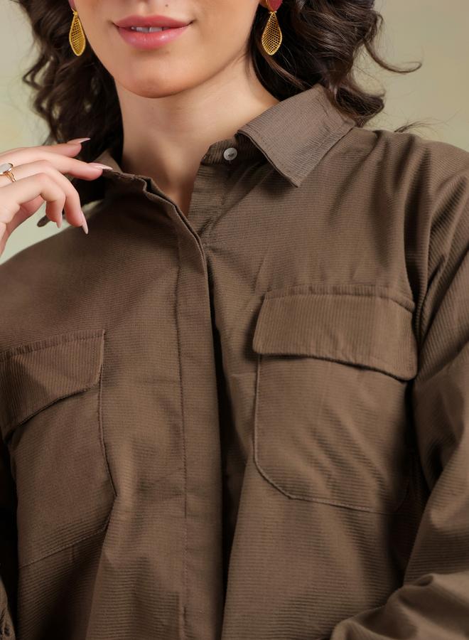 sanskrutihomes Sanskrutihomes Solid Spread Collar Shirt and Pants Co-Ords - Image 3