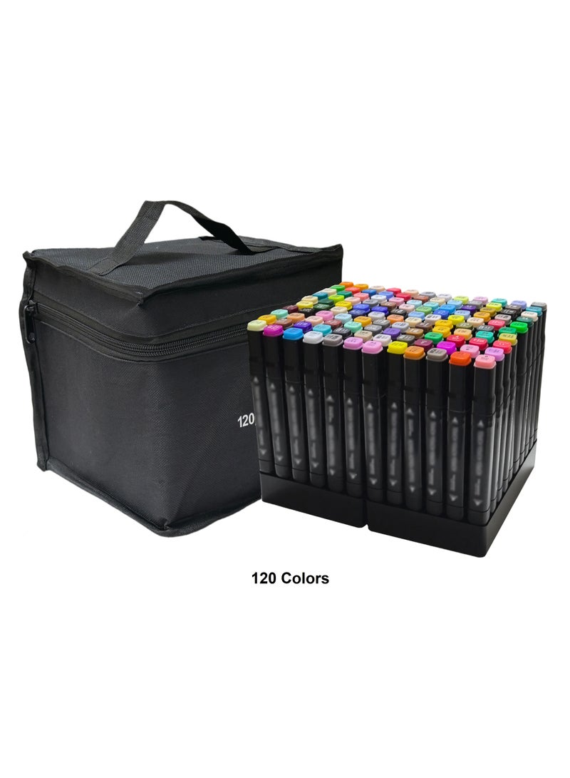 120 Colors Double-ended Marker Pens, Watercolor Markers,Graphic Professional Design Art Twin Tip Marker Pen Series With Base Tray Holder - Image 1