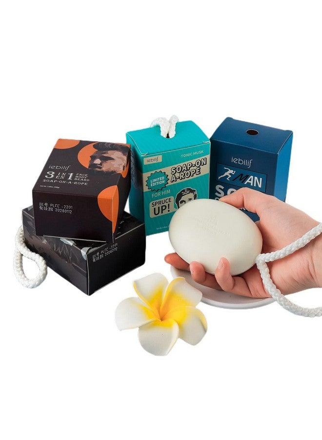 IeBilif Men Bar Soap On a Rope Pack of 4 Bath Soap for Face Body Natural Hydrating Soap Bar for Men and Women,7.02 Ounce each - Image 1