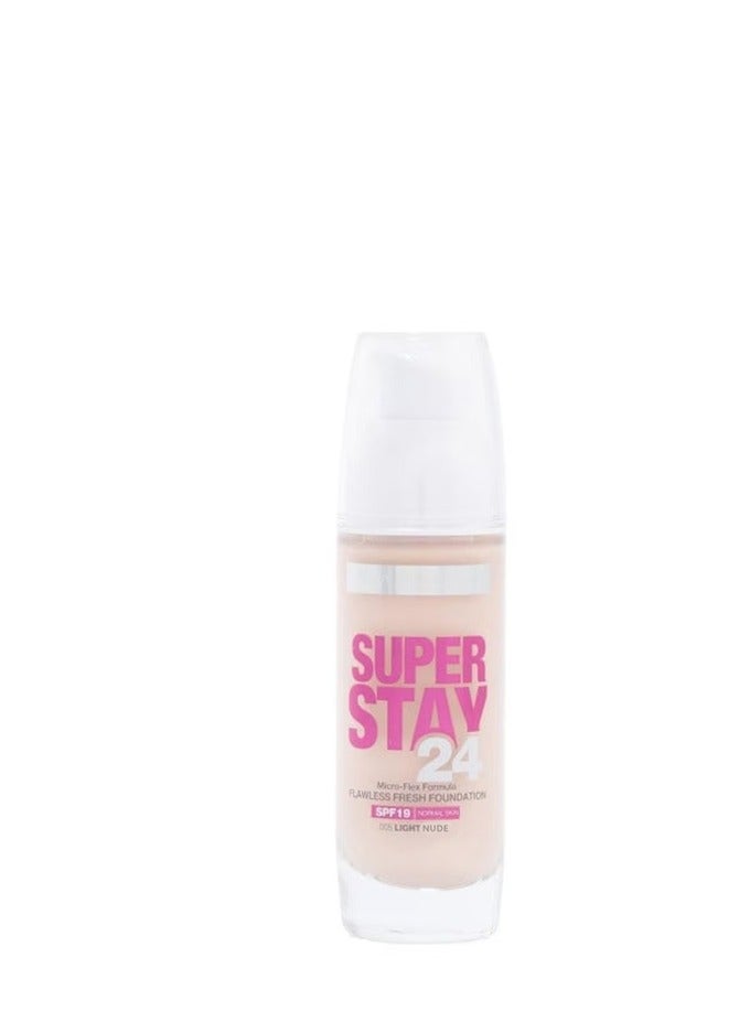 Maybelline Foundation Resistant Superstay 24 Hour, Micro Flex, SPF 19, 012 Light Nude, 30 ml.