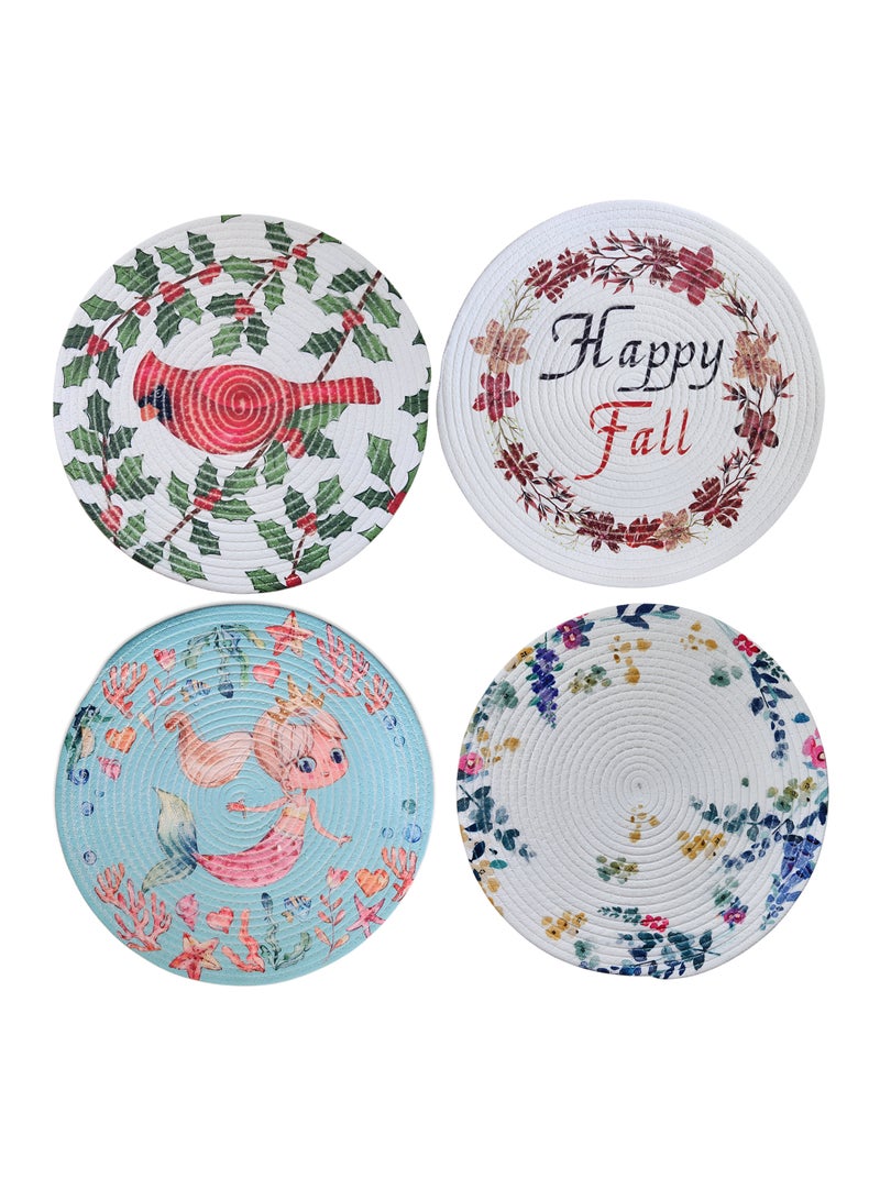 Reko PlaceMats for Dining Table Washable Hand Woven Table Mat Insulation Pad Heat Resistant Plate Bowl Mats Placemat Tea Coaster Hot Pot Holder Pack of 4 - Image 1