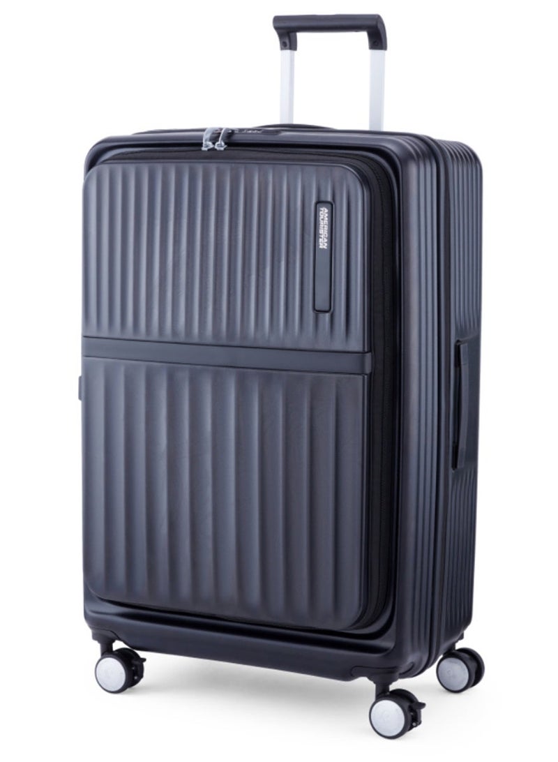 AMERICAN TOURISTER Trento + Suitcase, Check-In Size 76 cm / 28 inch, 4 Spinner Wheels, Hard Top, Polycarbonate, Black|Lightweight|DuoSaf™ Security Zipper|2 In 1 Optimov™ Shock Absorbing Wheels|Book Opening|Expandable|TSA Lock|Waterproof Section - 3 Years International Warranty - Image 2