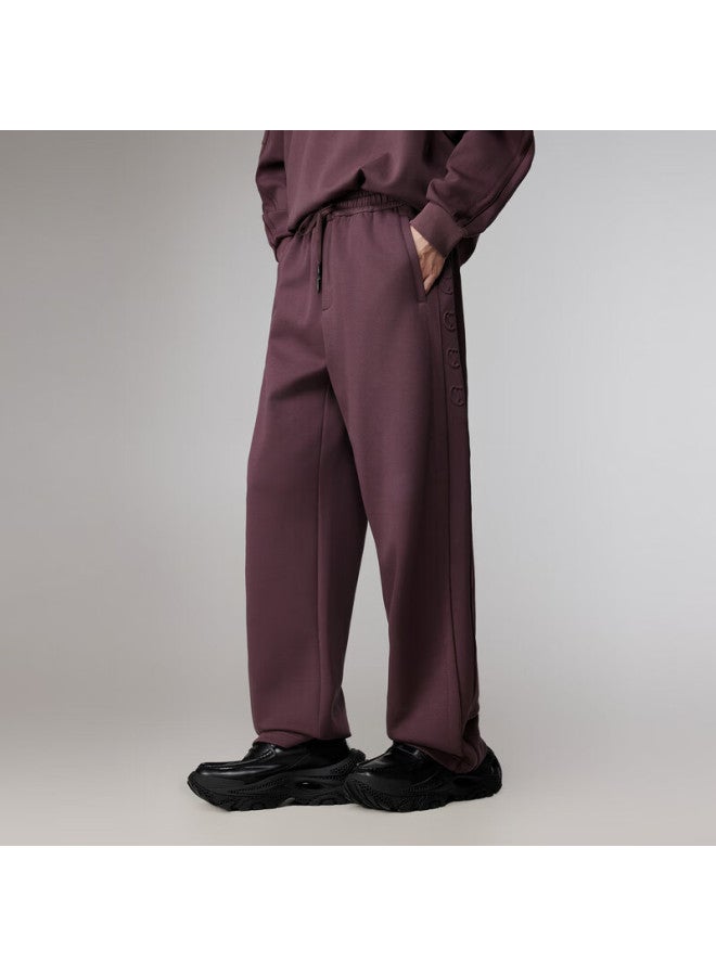 Cabbeen 340g Pique Double-layer Fabric Men's Knit Pants With Side Split Logo And Embossed Design Autumn Trousers
