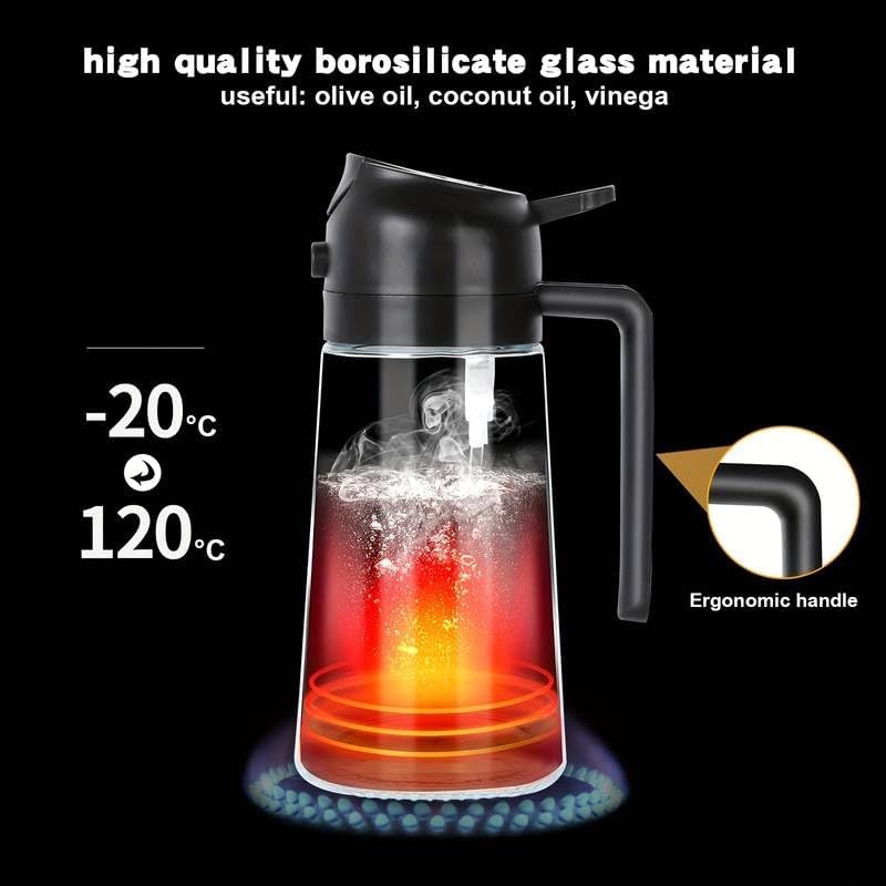 Clazkit Oil Sprayers, 2 In 1 Olive Oil Dispenser & Oil Sprayer Oil Pots For Kitchen, Salad,Bbq,Roasting, Oil Vinegar Bottle Dual-Use Kitchen Cooking Tool (Multi Color) - Glass, 550 Ml - Image 4