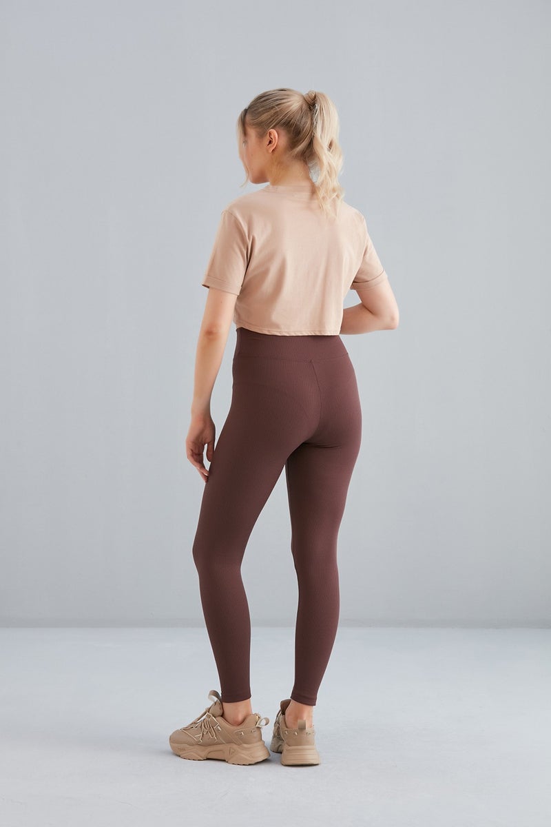 Dream Style Women's Brown Polar Fleece Elastic Raised Ribbed Gathering Interlock Winter Knitted Tights  - Image 4