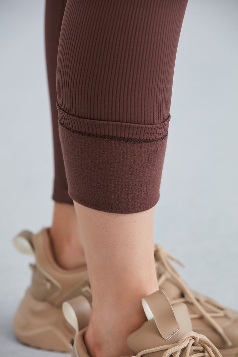 Dream Style Women's Brown Polar Fleece Elastic Raised Ribbed Gathering Interlock Winter Knitted Tights  - Image 5