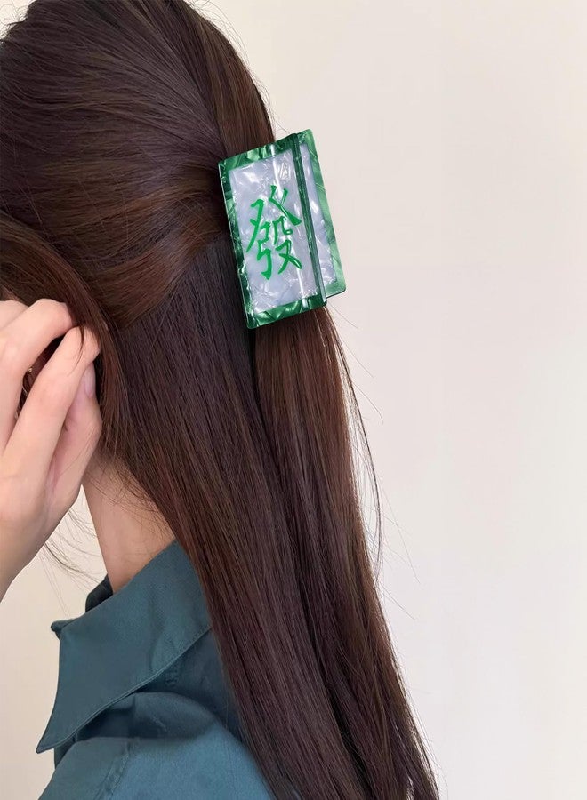 melyde Mahjong Shape Claw Clip 2.7 Inch Medium Hair Jaw Clip Women Girls Strong Hold Acetate Hair Accessories for Thick Thin Hair, Green Dragon - Image 4