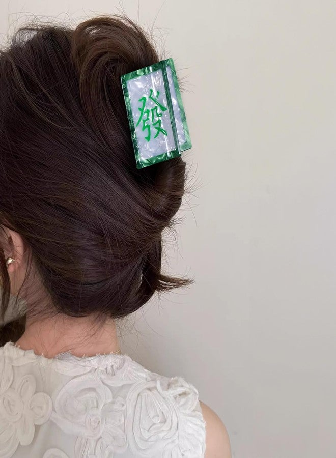 melyde Mahjong Shape Claw Clip 2.7 Inch Medium Hair Jaw Clip Women Girls Strong Hold Acetate Hair Accessories for Thick Thin Hair, Green Dragon - Image 2
