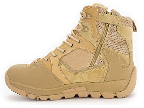 RYNO GEAR Men's Military & Tactical Boots, Trek Coolmax Tactical 6" Inches Side Zip Leather Outdoor Motorcycle Combat Boots (6, Beige) - Image 3