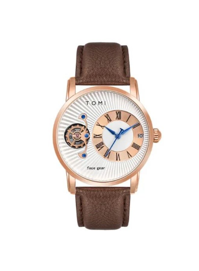 TOMI Men's Luxury Quartz Watch Gift Set - Rose Gold Case, White Dial, and Two Interchangeable Leather Straps - Image 1