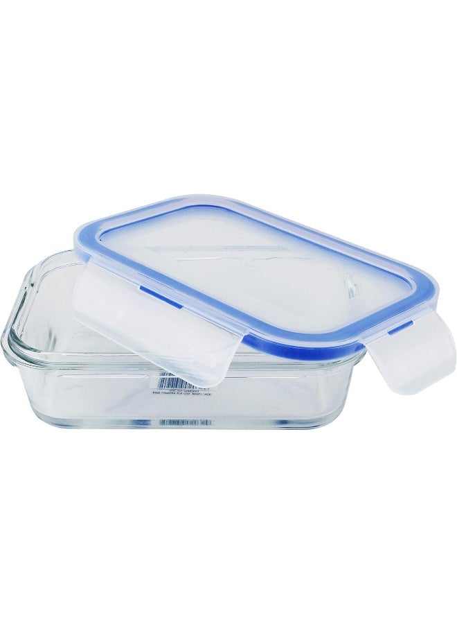 Mondex حاوية تخزين طعام زجاجية مستطيلة مع غطاء شفاف/أزرق 350 مل - Image 4