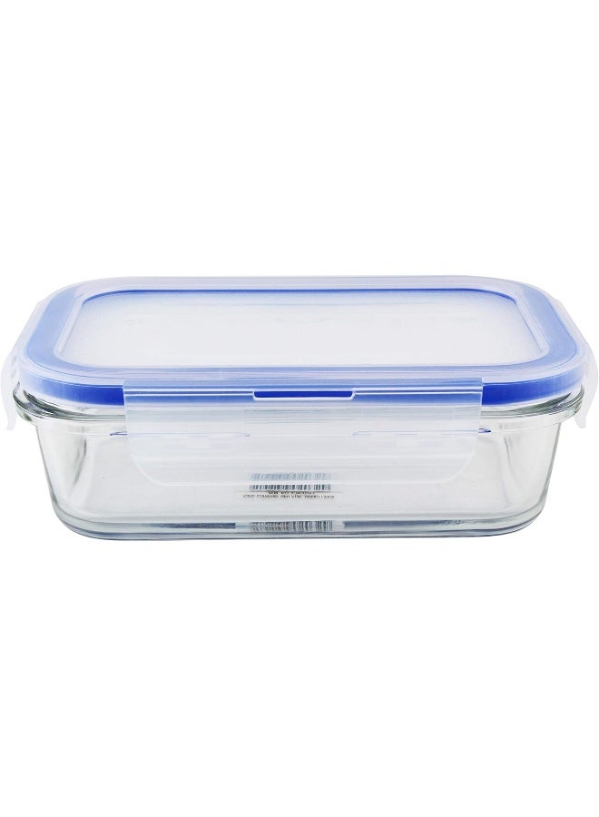 Mondex حاوية تخزين طعام زجاجية مستطيلة مع غطاء شفاف/أزرق 350 مل - Image 2