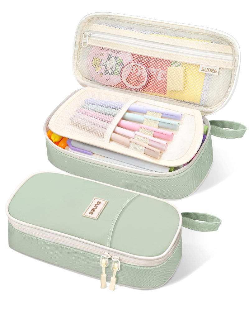 SUNEE Cute Pencil Case Aesthetic Pen Pouch Colored Large Pencil Bag with Zipper Kawaii Stationery Storage and Organizer School Supplies for Teen and Adult Girls Green