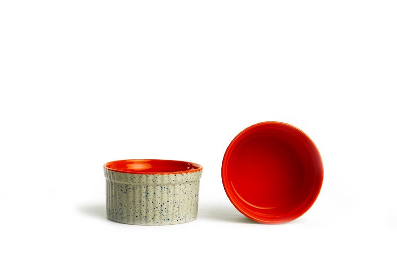 Caffeine Ceramic Handmade Cream and Orange Ramekins (Set of 2) - Image 1