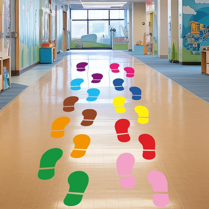 JarThenaAMCS 30 Pairs 60 Prints Shoes Stickers Colorful Footprints Large Vinyl Floor Decals for Back to School Party Preschool Classroom Office Nursery Wall Stairs Decoration - Image 1