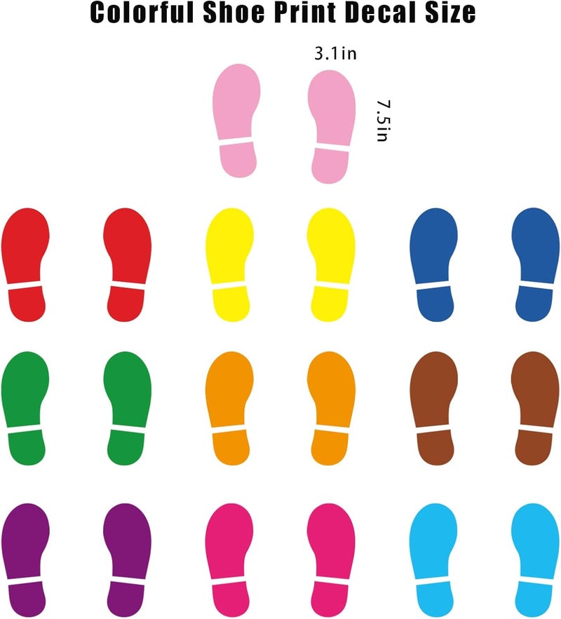 JarThenaAMCS 30 Pairs 60 Prints Shoes Stickers Colorful Footprints Large Vinyl Floor Decals for Back to School Party Preschool Classroom Office Nursery Wall Stairs Decoration - Image 2