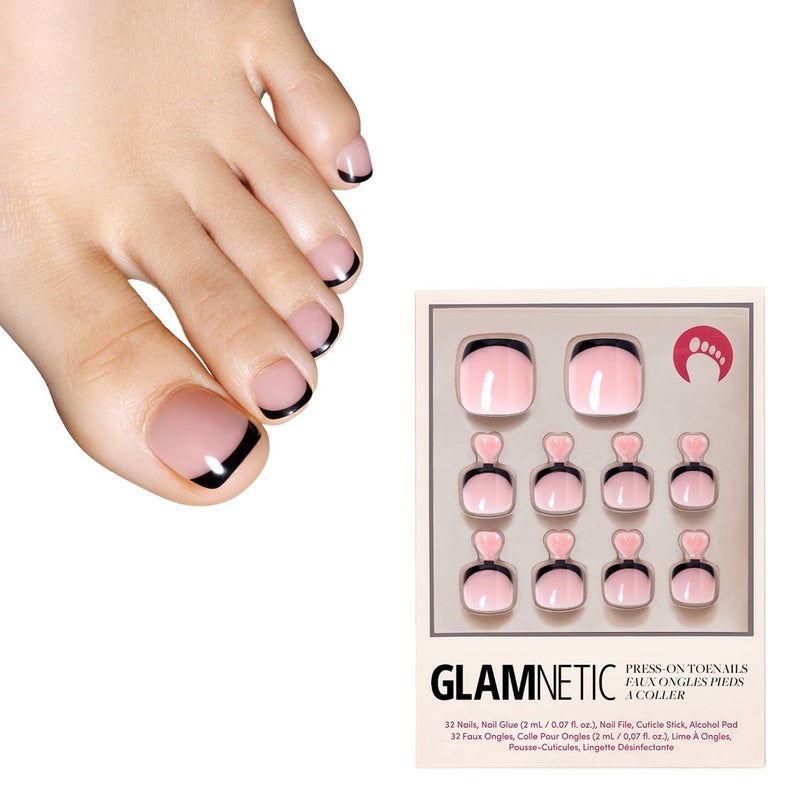Glamnetic Press On Toenails Caviar Classic Black French Tip Fake Toe Nails with a Glossy Finish 16 Sizes 32 Toe Nail Kit with Glue - Image 3