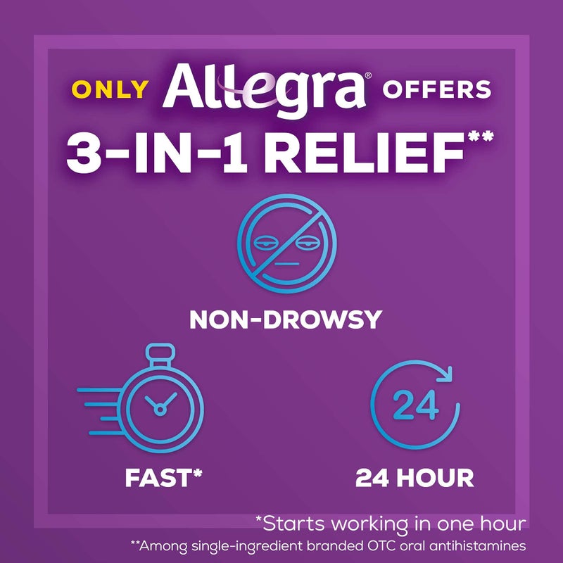 Allegra Adult 24HR Non-Drowsy Antihistamine Gelcaps, 60-Count, Fast-acting Allergy Symptom Relief, 180 mg - Image 3
