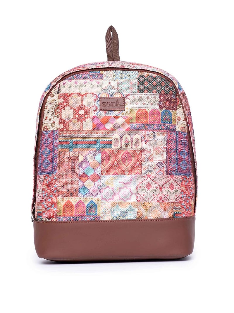 ZOUK Printed Women's Jute Handcrafted Vegan Leather Multicolor Daypack/BackpackFor Travel, college, daily use, for girls women - Image 1