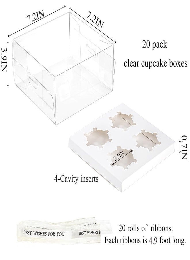 Cedilis 20 Pack Clear Cupcake Boxes with Gift Ribbon, 4 Count Plastic Cupcake Containers, Cupcake Carrier Holder for Treat Dessert Cookies Muffins Pastry Baby Shower Party - Image 2