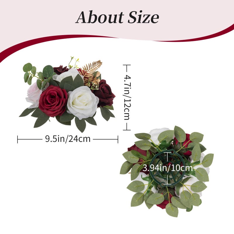 BLOSMON Artificial Flowers Ball Wedding Centerpieces 2 Pcs Burgundy Rose Artificial Flower Center Pieces Decoration for Table Silk Kissing Ball Faux Floral Bouquet Arrangements Home Party DIY Decor - Image 5