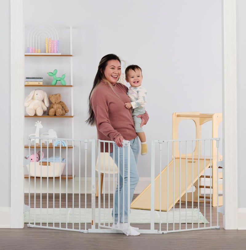 Regalo Safety 28"-76â€ Super Wide Configurable Baby Gate for Doorways & Open Spaces, 3-Panel Wall Mounted Safety Gate with Door for Babies, Toddlers & Pets, Includes Wall Mount Hardware - Image 1