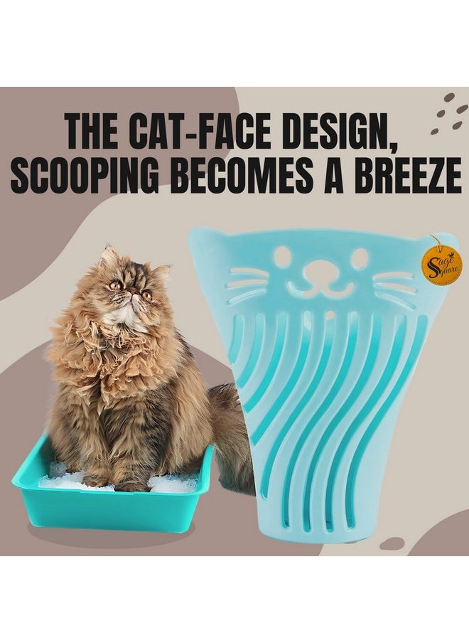 Sage Square Cat Face Shape Litter Scooper - Heavy-Duty, Durable With Long Handle For Effortless Cleaning, Ergonomic, Lightweight Design With Large, Ideal For Multi-Cat Households  - Image 3