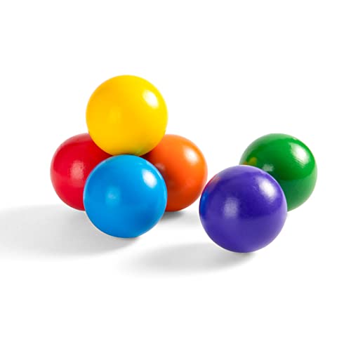 MERRYHEART 18 Inch Montessori Wooden Rainbow Balls ColorfulPastelNatural Wooden Ball Toys for Toddler Baby Grasping Preschool Learning Material Educational Counting Toy 6 Pcs - Image 1