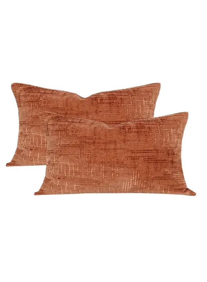 Orange Vintage Chenille Pillow Covers 2pcs 30x50cm Textured Decorative Cushion Cases - Image 1