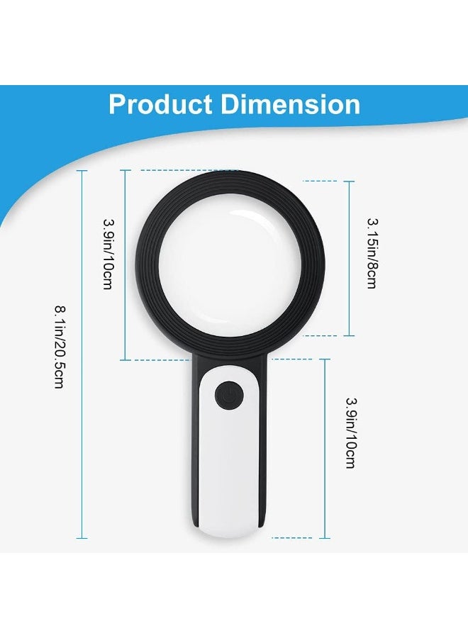FDTY Magnifying Glass with 18 LED Lights, 30X Handheld Large Magnifying Glass with 3 Modes, Illuminated Magnifier Glass for Seniors Read, Coins, Stamps, Map, Inspection -with a Lens Cloth (Black) - Image 2