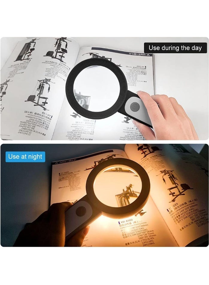 FDTY Magnifying Glass with 18 LED Lights, 30X Handheld Large Magnifying Glass with 3 Modes, Illuminated Magnifier Glass for Seniors Read, Coins, Stamps, Map, Inspection -with a Lens Cloth (Black) - Image 5