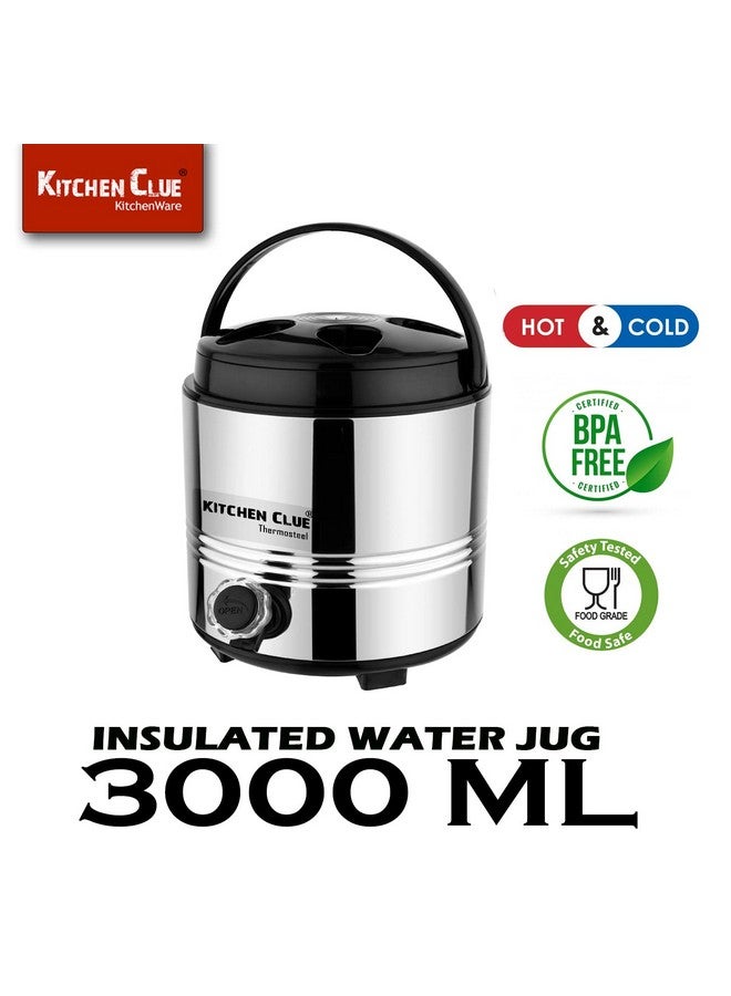 KITCHEN CLUE Stainless Steel Insulated Tea/Water Jug Carafe with Stylish Leakproof tap and Easy to Carry Handle (3 Lt/Hot and Cold Upto 4 to 5 hrs) I Ideal for Home Kitchen Office (3 Liters) - Image 5