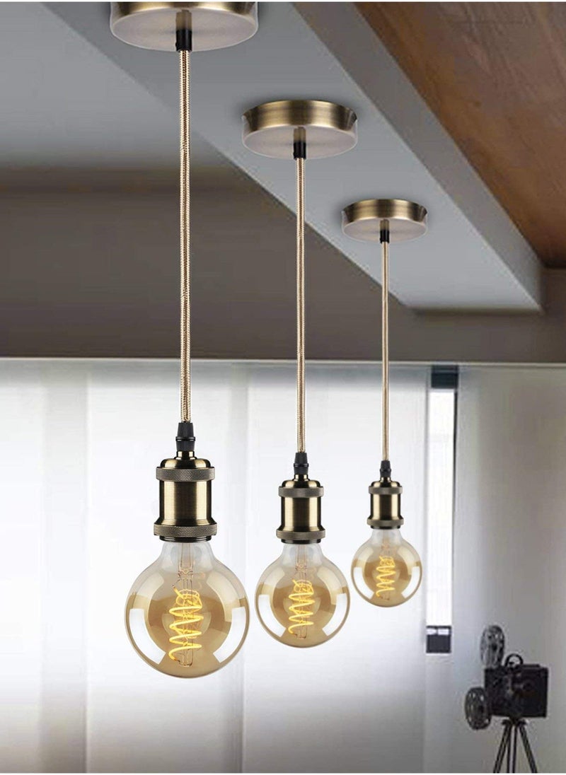 Ceiling Pendant & Lamp Holder, Metal Pendant Light Fitting, E27 Lamp Holder, Adjustable Cable Length, Fitting Set with Braided Fabric Cable (Red/Bronze)  - Image 5