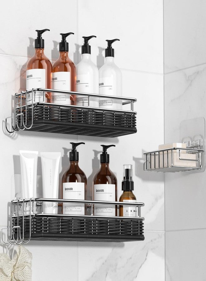 Getsrichfc Shower Caddy 3 Pack, Adhesive Shower Organizer with Soap Dish and 4 Hooks, Rustproof Stainless Steel Shower Shelves, Wall Mounted No Drilling Storage Shelf Basket Accessories for Bathroom & Kitchen - Image 1