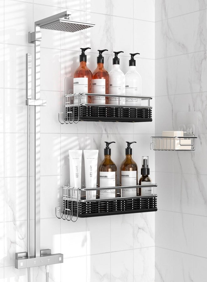 Getsrichfc Shower Caddy 3 Pack, Adhesive Shower Organizer with Soap Dish and 4 Hooks, Rustproof Stainless Steel Shower Shelves, Wall Mounted No Drilling Storage Shelf Basket Accessories for Bathroom & Kitchen - Image 5