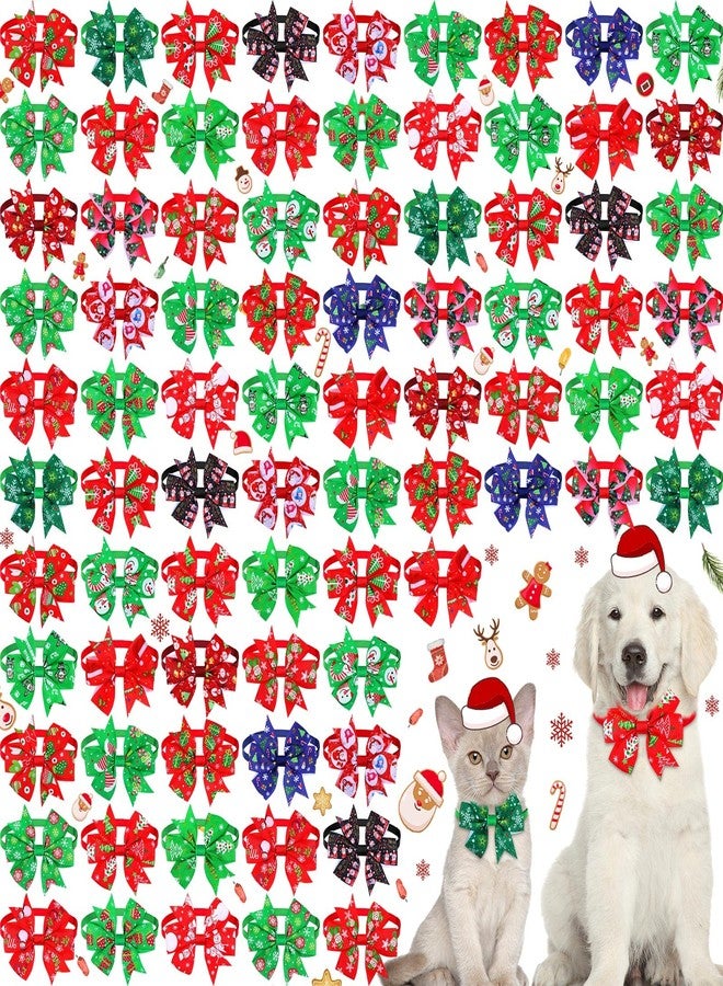 Maitys 80 Pcs Christmas Collars for Dogs, Christmas Dog Bow Winter Bows for Dogs Xmas Tree Bow tie Dog Adjustable Collar Grooming Hair Bows for Xmas Holiday Pet Accessories - Image 1