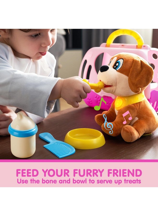 JOYIN Dog Toys for Toddlers, Play Puppy Toy with Carrier & Accessories, Plush Dog with Interactive Button, Lights & Sounds, Pet Care Set for Kids 1 2 3 4 Years Old, Birthday Gifts for Girls - Image 2