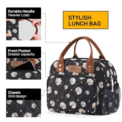 HOMESPON Lunch Bag for Woman Man Adults with Front Pocket Insulated Lunch Tote with Side Pockets Lunch Box Container for Work Picnic or Travel (Daisy) - Image 2