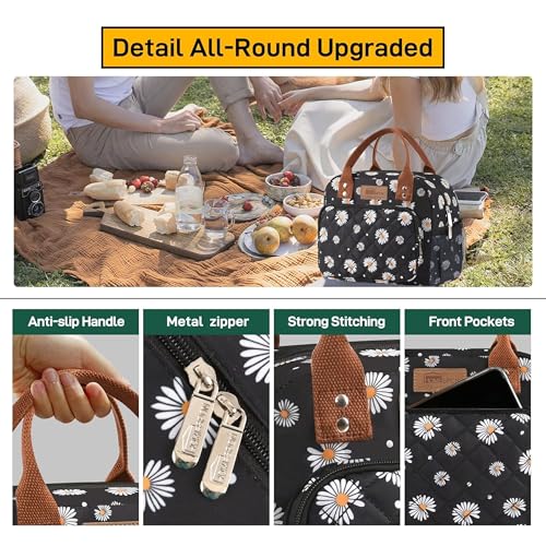 HOMESPON Lunch Bag for Woman Man Adults with Front Pocket Insulated Lunch Tote with Side Pockets Lunch Box Container for Work Picnic or Travel (Daisy) - Image 3