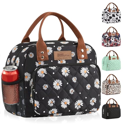 HOMESPON Lunch Bag for Woman Man Adults with Front Pocket Insulated Lunch Tote with Side Pockets Lunch Box Container for Work Picnic or Travel (Daisy) - Image 1
