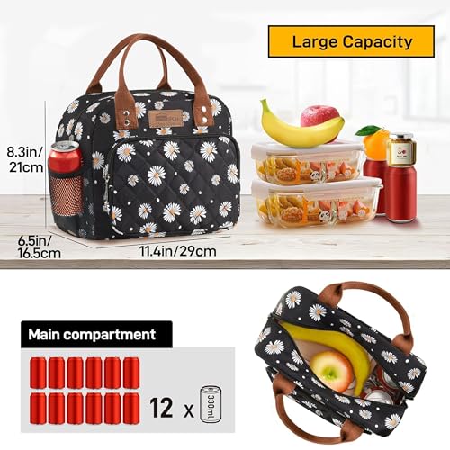 HOMESPON Lunch Bag for Woman Man Adults with Front Pocket Insulated Lunch Tote with Side Pockets Lunch Box Container for Work Picnic or Travel (Daisy) - Image 5