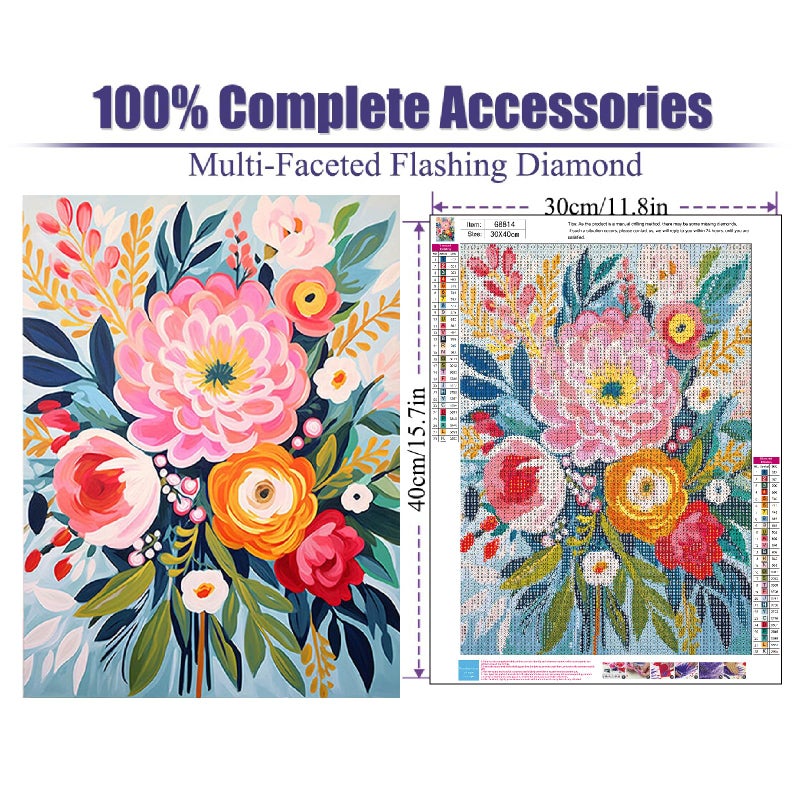 YarnMate Flowers Diamond Art Kits for Adults,Flowers in Vase DIY 5D Diamond Painting Kit for Beginners,Full Round Drill Gem Art Dots for Adults, Perfect for Home Wall Decor 12X16 Inch - Image 2
