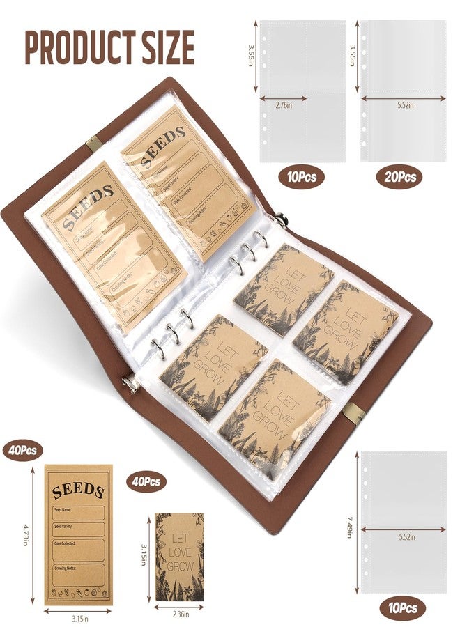 MultiOutools Seed Storage Organizer, Seed Packet Organizer Binder with 80Pcs Garden Seeds Storage Envelopes and 40 Clear Pocket Sheet Protectors for Protecting Vegetable Seeds (Brown, 9.1 x 6.5inch) - Image 2